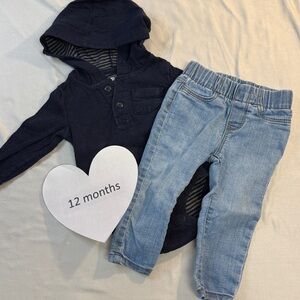 OshKosh B'gosh - 2-piece set - Light Blue Kids Jeans and long sleeve hooded top
